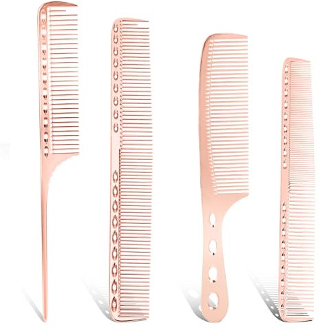 4Stück Friseur Kamm Set,Aluminium Kamm Männer Strähnenkamm Professioneller Stielkamm Friseur Präzisionskamm Antistatischer Haarstyling Kamms Hitzebeständiger Nadelstielkamm Kamms für Männer und Frauen
