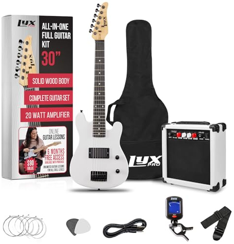 LyxPro Electric Guitar Starter Set for Children with 3/4 Guitar for Beginners, Amplifier, 6 Strings, Two Picks, Shoulder Strap, Digital Tuner, Includes