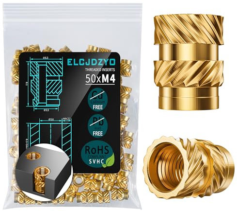 ELCJDZYO 50 Stück Gewindeeinsatz, M4x8.1 Gewindeeinsätze Bleifreie Gewindebuchsen aus Messing Für Kunststoffteile und 3D Drucker Teile
