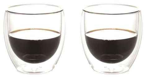QLESHINING Double Walled Glass Coffee Mug Cups, Set of 2 Hollow Vacuum Sealed Cappuccino Latte Macchiato Glasses, Hand Made, Heat Resistant, Microwave Safe, 280ml/9oz Cup (280ml Cup)