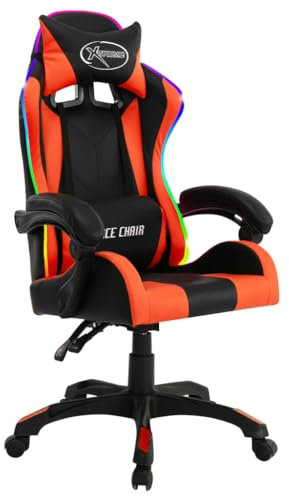 Silla de gaming con luces LED RGB naranja y negro de piel sintética, 288002