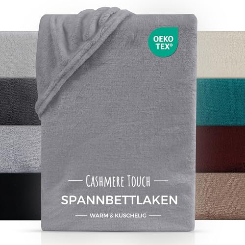 CARPE SONNO Cashmere Touch Spannbettlaken 180x200cm Winter - Kuschelige Spannbetttücher - Plüsch Bettlaken 180x200 - Warmes Spannleintuch 180x200 - Grau