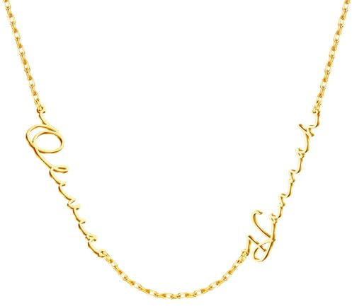 Kiddo Sky Personalisierte Namenskette mit Panzerkette, 18 Karat Vergoldet, Handgefertigt, Individuelles Familien-Halsband, Geschenk für Mama und Frau (2-Namen-Halskette)