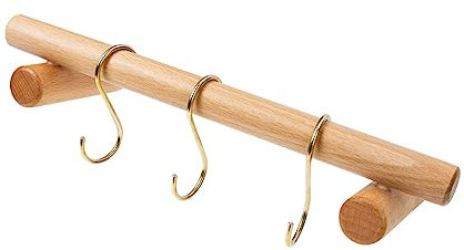 CAXUSD Handtuchhalter Holz Massivholz Punch Frei Handtuchstange Bad Küche 30cm Mit 3 Messing S-Haken