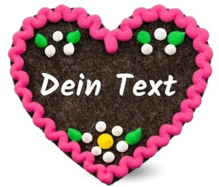 Bavariashop | Filz-Herz-Anstecker mit Wunschname | Hochzeit Namensschild als Anstecker Pin | Herz Namensschilder für Kleidung | Oktoberfest Party Namenskarten | 6,5cm x 7 cm (Rosa)