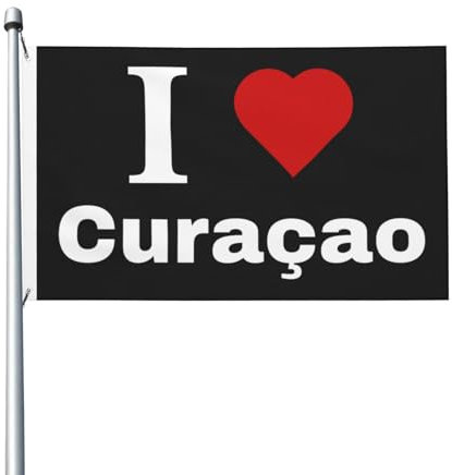 Flagge I love Curaçao, 90 x 152 cm, mit 2 Ösen, doppelseitige Flagge, Outdoor-Hofflaggen, lustige Bauernhaus-Party-Dekoration, Banner
