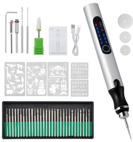 Elektrischer Gravierstift mit 36 Bits, Mini Gravierstift 3-Gang-Regler Bis 18.000 U/min, USB Wiederaufladierbar Gravur Werkzeug Kit, Tragbarer DIY-Gravierstift für Schmuck, Holz, Glas, Metall, Keramik
