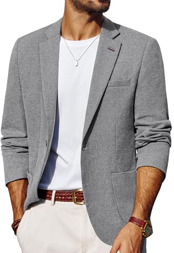 PJ PAUL JONES Men's Blazers Bsusinnes Casual Sports Coats One Button Suit Jackets for Wedding Light Gray L