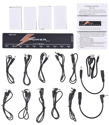 10Channel Guitar Pedal Power Supply with Independent Short Circuit Protection LED Power Indicator Pedal Power Supply for Guitar Effect Pedal Other Portable Musical Instrument (Black)