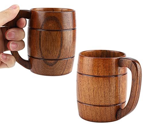 CHICIRIS Wooden Beer Mug with Handle Classic Large Capacity Wood Drinking Cup for Beer Tea Water Juice Handmade Tankard for Home Bar Restaurant