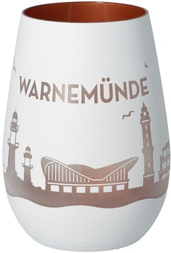 Goodtimes Windlicht Warnemünde Skyline (Weiß & Bronze)