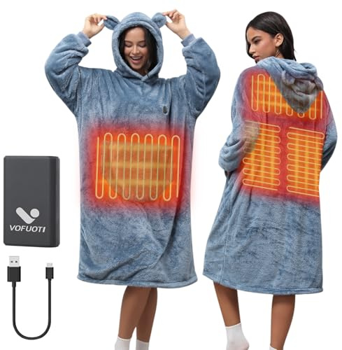 Vofuoti Heated Wearable Blanket Hoodie with Battery,10000 mAh,Electric Blanket with Sleeves,Wireless with Battery,Gift for Women,Portable Heated Blanket for Dressing,Adult Cuddly Blanket