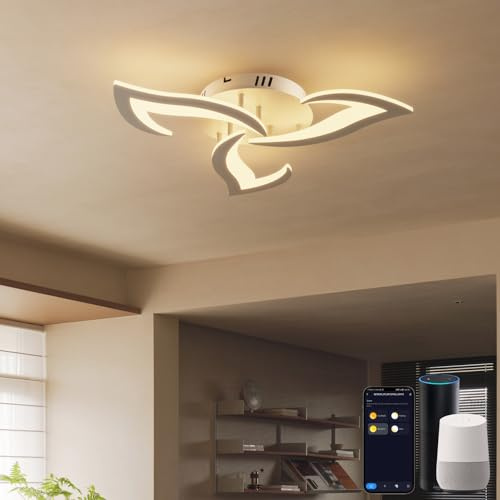 Lanmorn Smart LED Deckenleuchte Dimmbar, Ø63cm Modernes Florales Design, WiFi Deckenlampe kompatibel mit Alexa & Google Home, 3000K-6500K CCT Lichtfarbe Regelbar, App-Steuerung, Weiß