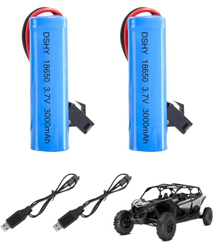 Wxeadu 2 baterías de iones de litio recargables de 3,7 V y 3000 mAh, con 4 cargadores USB, conector SM-2P, batería universal de iones de litio para coches, camiones a control remoto, robots, productos