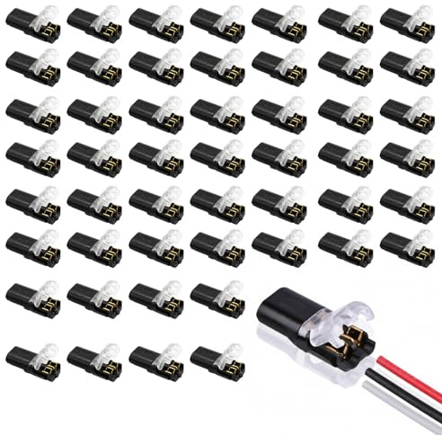 50PCS D2 Wire Connectors Push Fit, 2 Pin electrical Wire Connectors, 2 Way Quick Splice Connector Solderless, 18-22 AWG, LED Strip Connector for LED Speakers Outlets Lamps Switches