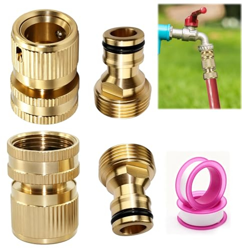 Juego de 6 Conector Manguera 3/4 Adaptador Manguera Grifo de Latón | Fácil de Instalar Rosca Precisa Macho y Hembra con Cinta para Mangueras de 1/2 Pulgada y 3/4 Pulgada Riego de Jardín