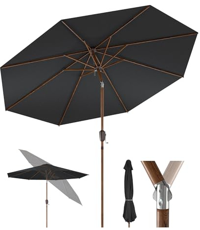HOMEDEMO Aluminum Holz Sonnenschirm Gartenschirm mit Kurbel, Marktschirm Terrassenschirm,Ø 300 cm, Tischschirm für Terrasse, Garten, Balkon, Pool, patio umbrella Anthrazit,Schutz 50+ Neigbar
