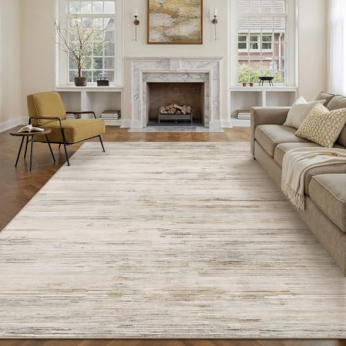 PureCozy Teppich Wohnzimmer 200x300cm Beige Waschbar Groß Carpet | Modern Abstrakter Teppich, Rutschfest, Waschbarer Weich, für Eingangsbereich, Küche, Bettvorleger