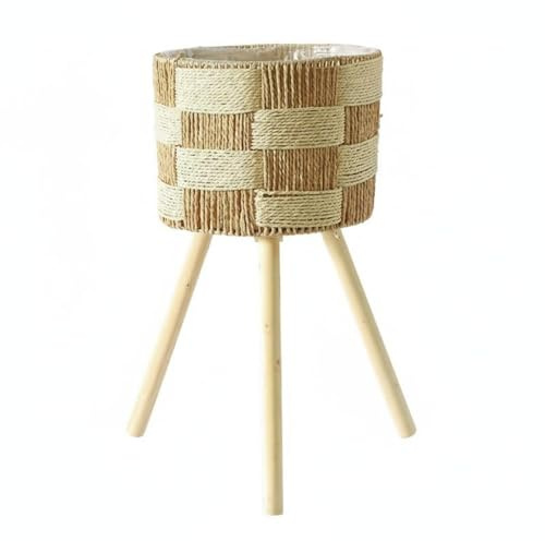 predolo Macetero de Mimbre con Patas de Madera Hecho a Mano Portamacetas de Ratán con Trípode Estilo Nórdico Decoración Del Hogar para Salón, Balcón, Oficina , L , Floral