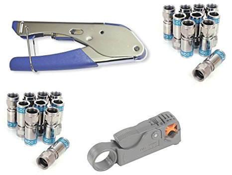 Cabelcon Set Bestehend aus Kompressionszange Pocket Tool + Cable Stripper + 20 Stück Kompressions-F-Stecker (20 Stk CX3 7.0 QM + Rotary Stripper)