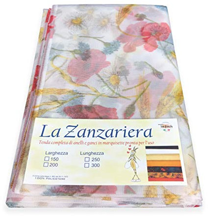 TENDA rete ZANZARIERA MARQUISETTE da esterno piombata PAPAVERI in 4 misure diverse - Cm. 150 x 300