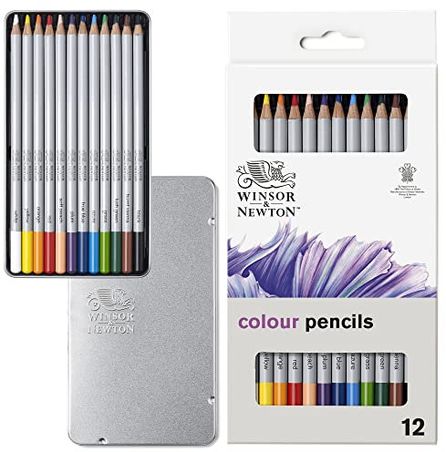Winsor & Newton 490012 präzisions Künstlerfarbstifte im Set, 12 lebendige Farben, hochwertige Künstlerpigmente für farbkräftiges Malen in mehreren Schichten, höchste Farbbrillanz, bruchsicher