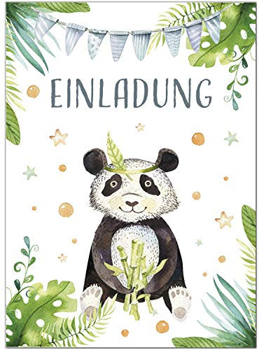 8 Einladungskarten Kindergeburtstag mit Umschlägen, Panda-Bär niedlich Aquarell Look, Karte Geburtstag Einladung zum Ausfüllen