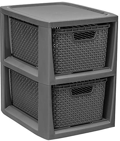 BranQ - Home essential Regal in Rattan Design, Kunststoff PP, Anthrazit, 29,5 x 24 x 32,8 cm