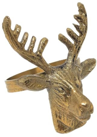 Accent Decor Serviettenringe Hirschkopf Messing im Jutebeutel 6er Set