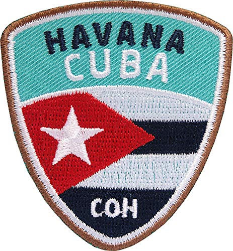 2 x Cuba Havana Abzeichen 55 x 60 mm gestickt/Kuba Havanna Aufnäher Aufbügler Sticker Patch für Kleidung Rucksack/Reiseführer Abenteuer Flagge Fahne Land