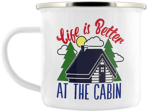 Grindstore Life is Better At The Cabin White Enamel Mug 8cm