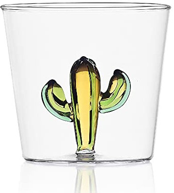 Ichendorf Milano Tumbler Cactus Verde/Ambra | Collezione Desert Plants | 35 cl | Vetro Borosilicato | Fatto a Mano