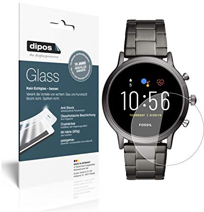 dipos 2x Displayschutzfolie 9H klar für Fossil Gen 5 Smartwatch | Bricht und splittert nicht, kein Echtglas, Anti-Shock, passt perfekt, kratzfest, blasenfrei, hüllenfreundlich, selbstklebend