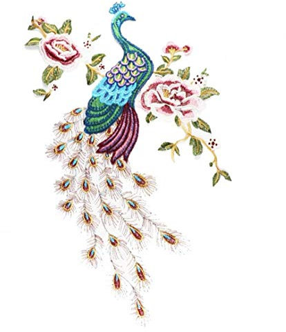 Stickerei Verbandsmull Aufkleber Aufnäher Blume Im Knopfloch Farbe Großer Pfau Pfingstrose-druck Für Kleidung Flecken-abzeichen Zubehör