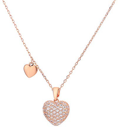 Collana con ciondolo a forma di cuore, da donna, placcata in oro rosa e argento, con zirconia cubica …