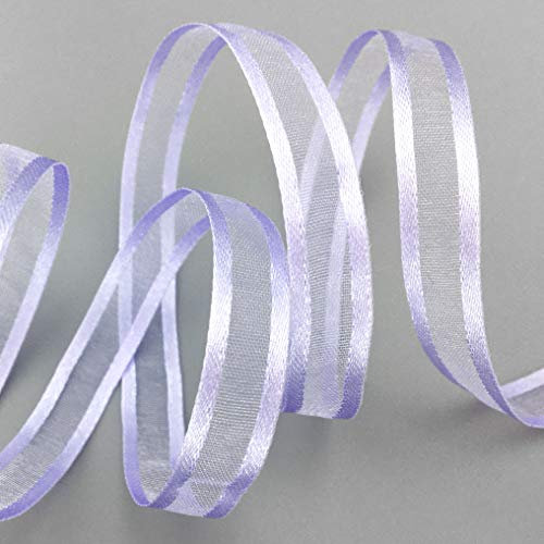 finemark 50 m x 10 mm Chiffonband mit Satin Kante Flieder (82) Chiffon Dekoband Schleifenband Geschenkband Halbtransparent Glänzend ohne Draht Organza