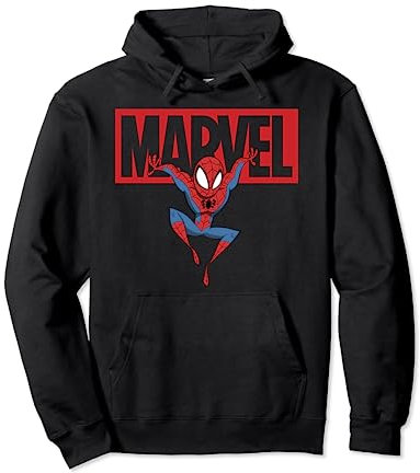 Marvel Spider-Man Chibi Action Pose Logo Outline Felpa con Cappuccio