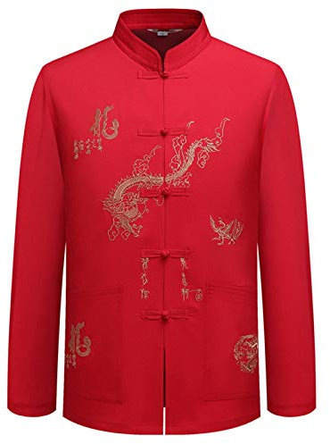 Hommes Chinois Traditionnel Manche Longue/Manche Courte Col Montant Costume Tang avec Dragon Désign Tai Chi Chemise Kung Fu Uniforme Vêtements d'entraînement