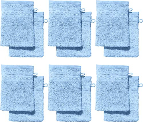 REDBEST Waschhandschuhe, Waschlappen 12er-Pack Chicago hellblau Größe 15x21 cm - saugstark, strapazierfähig, ideal für Reisen, Sport (weitere Farben)