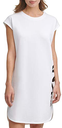 DKNY Women's Cap Sleeve Logo T-shirt Dress, White, S