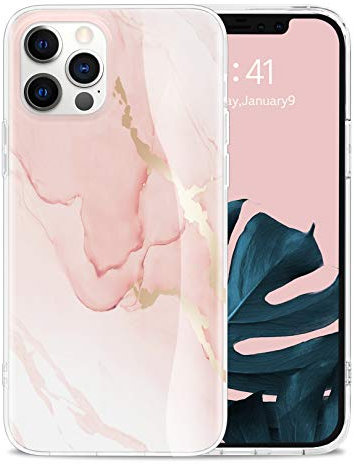 Togestar Marmor Hülle für iPhone 12/ iPhone 12 Pro, [Verblasst Nicht] MoonRiver Series Ultra Dünn Silikon Handyhülle, Flexibel Schutzhülle Marble Case, Pink