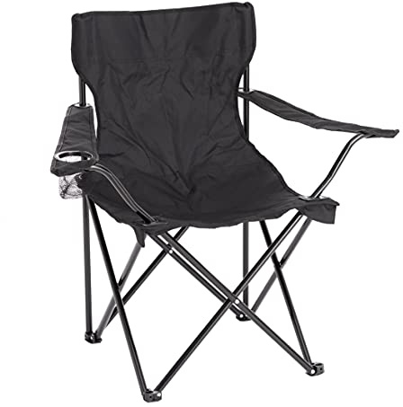 Baroni Home Sedia Campeggio Pieghevole da Esterno Giardino, Sedia Camping Portatile Pieghevole, Seduta da Campeggio e Pesca con Vano Porta bibite, Colore Nero 50x50x80 cm