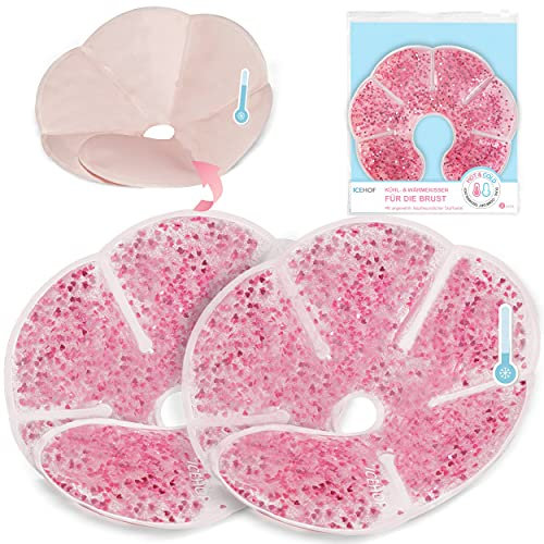 ICEHOF Kühlpads Brust Stillen [2x] mit Aufbewahrungsbeutel - Weiche Stoff-Rückseite - Kühlkissen Brust Brustkompressen Stillzubehör oder nach Brust OP Brüste kühlen