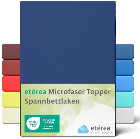 etérea Jersey Topper Spannbettlaken 140x200-160x200 cm Marine für 5-10 cm Steghöhe 100% Microfaser - Oekotex Spannbetttuch Matratzen Bett Bezug - Bettlaken 140x200cm - 160x200cm Blau