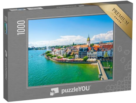 puzzleYOU: Puzzle 1000 Teile „Panorama vom Yachthafen der Stadt Friedrichshafen, Zermatt“ – aus der Puzzle-Kollektion Bodensee, Baden-Württemberg