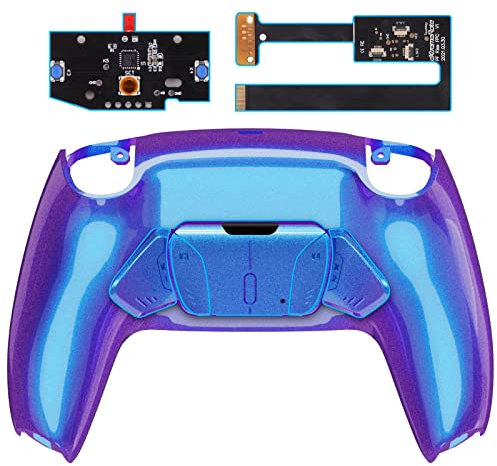 eXtremeRate Konfigurierbar RISE4 Remap Kit für ps5 Controller BDM-010/020 Modell, Remapper Board&Ergonomic Case Rückplate Gehäuse&Back Paddles Buttons für ps5-Lila Blau