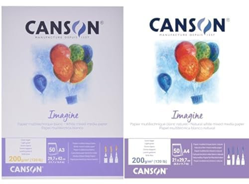 Canson 200006007 Imagine Mix-Media Papier, A3, rein weiß & 200006008 Imagine Mix-Media Papier, A4, rein weiß