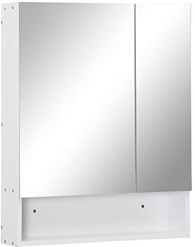 kleankin Armadietto a Specchio Rettangolare Montato a Parete con Credenze e Ripiano Regolabile, in MDF e Vetro, 60x15x75cm, Bianco