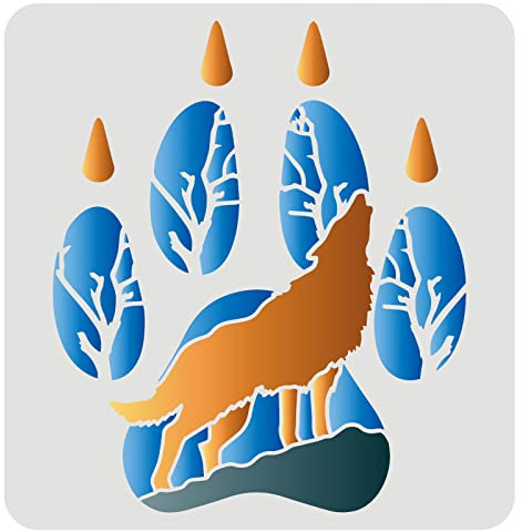 FINGERINSPIRE Wolf Paw Schablonen 30x30cm Wolf Howl Drawing Schablonen Wolf Schablone für Heimwerkerhandwerk Tierfußabdruck Schablonen zum Malen auf Holz, Boden, Möbel, Wand und Papier
