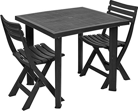 Gartentisch und Stühle aus Kunststoff, quadratisch, groß, Schwarz, 2 Stück